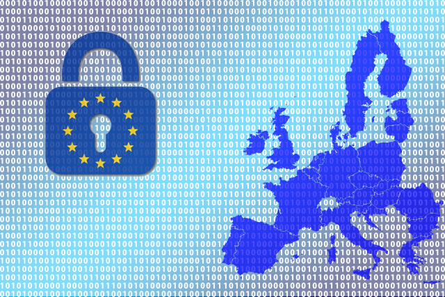 Map of the EU with a logo of a lock meaning privacy and compliance